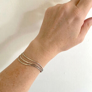 Vintage Sterling Silver Wire Cuff Bracelet Minimalist Artisan Chile STGO Mark